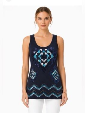 Almost Famous Sequin Tank Top- Navy Blue